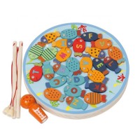 Amazon hotsale 30pcs preschool educational learning alphabet magnetic wooden fishing game board toys for toddlers