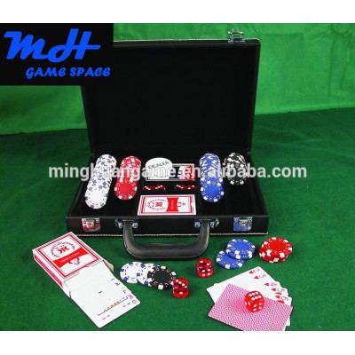 200pcs dice poker chip set/Casino Style Poker Chip Set in leather case