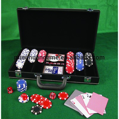 300pcs dice poker chip set/Casino Style Poker Chip Set in leather case