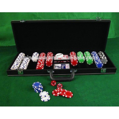 500pcs dice poker chip set/Casino Style Poker Chip Set in leather case